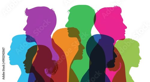 A vibrant and diverse group of people represented by colorful silhouettes, symbolizing unity and individuality.