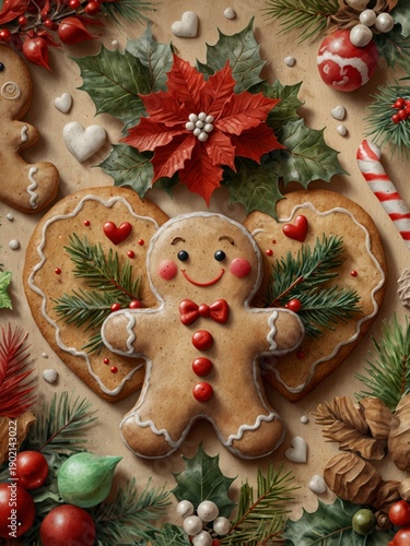 Christmas gingerbread cookies with holiday decorations