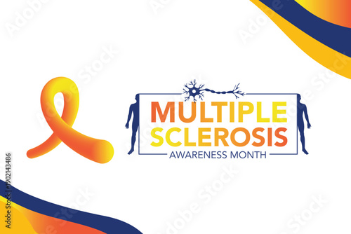 Orange awareness ribbon. Multiple sclerosis ribbon. Multiple sclerosis awareness poster with an orange ribbon made white background. Symbol of multiple sclerosis. Vector	