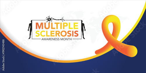 Orange awareness ribbon. Multiple sclerosis ribbon. Multiple sclerosis awareness poster with an orange ribbon made white background. Symbol of multiple sclerosis. Vector	