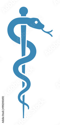Medical symbol icon, Caduceus alternative staff of Asclepius, snake wrapped around rod, healthcare and medicine vector, isolated white background.