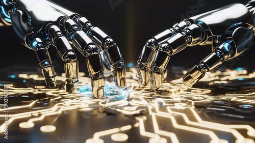 Wallpaper Mural Robotic hands restoring broken light pattern symbolizing recovery Torontodigital.ca