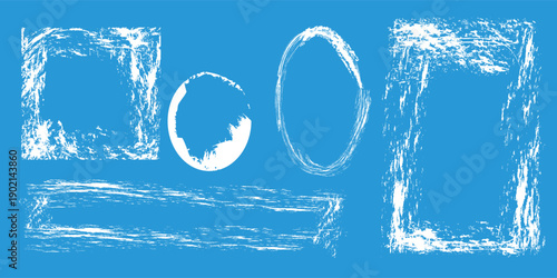 Grunge ice overlay, white frozen frame isolated, oval, rectangle, quadrat frost element, vector flat