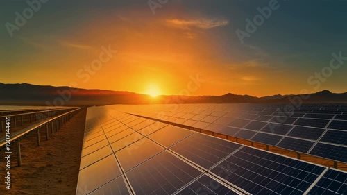 Wallpaper Mural Solar panels reflecting sunrise in desert Torontodigital.ca