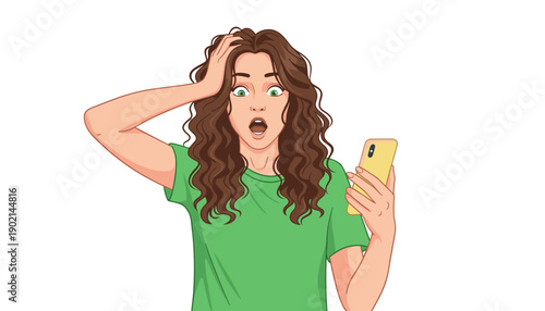 Shocked young Asian woman holding a smartphone with a surprised expression on her face.