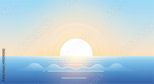Minimalist sunset over the ocean with gentle waves and sky gradient