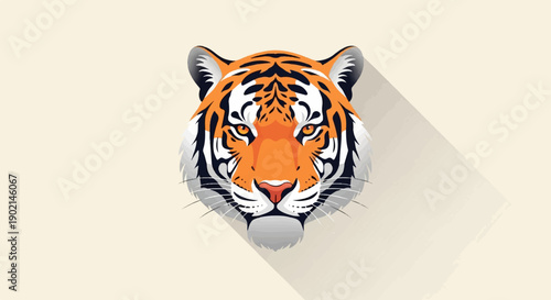 Minimalist illustration of a fierce tiger face with long shadow