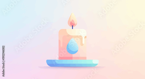 Minimalist illustration of a lit candle with a blue droplet on its side