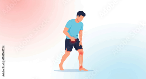 Man with painful hip, knee, and ankle indicated by red glowing areas