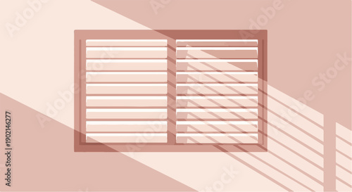 Minimalist interior scene with a window and light casting striped shadows