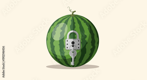 Locked watermelon with key, symbolizes security and access to sweet treats