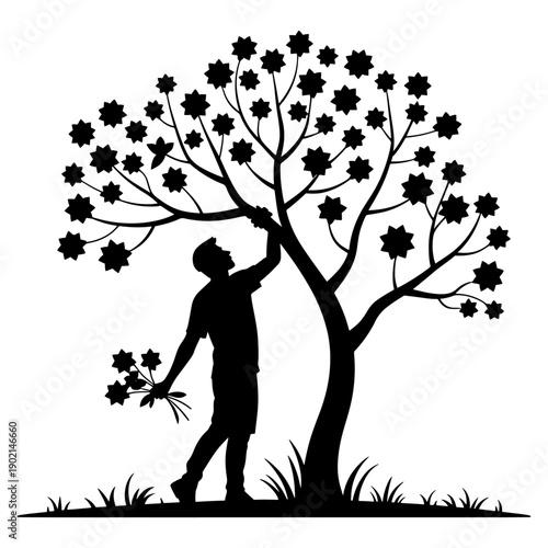 Love concept Illustration : A man is saving flowers for his loved ones up close , Silhouette Illustration
