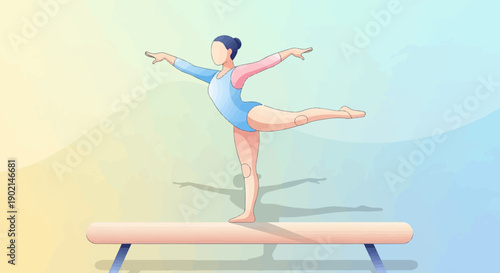 Gymnastics balance beam pose, graceful pose, athletic stance