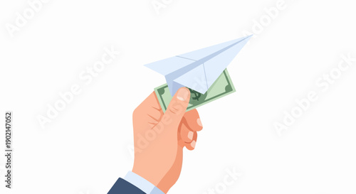 Hand holding cash with paper airplane