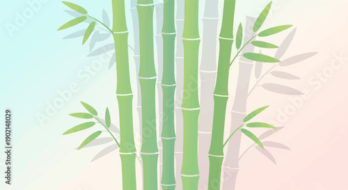 Gentle green bamboo stalks and leaves softly rendered on a pastel gradient background