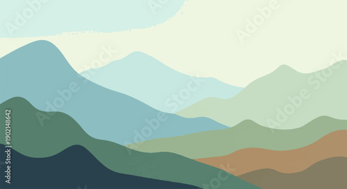 Layers of rolling hills under a pale sky