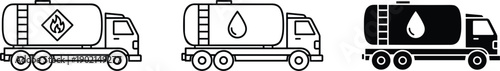 Fuel tanker truck icons set illustrating petroleum transportation logistics hazardous materials delivery vector illustration design