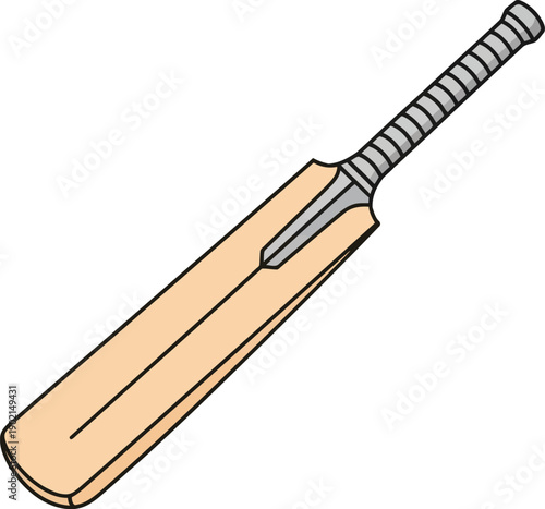 A cricket bat with a wooden handle and grip