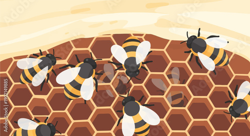 Honeycomb with bees and nectar