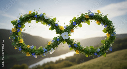 Infinity symbol woven from greenery and wildflowers