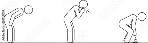 Human sickness posture illustration showing nausea vomiting discomfort illness symptoms health concept vector line design minimal medical icon