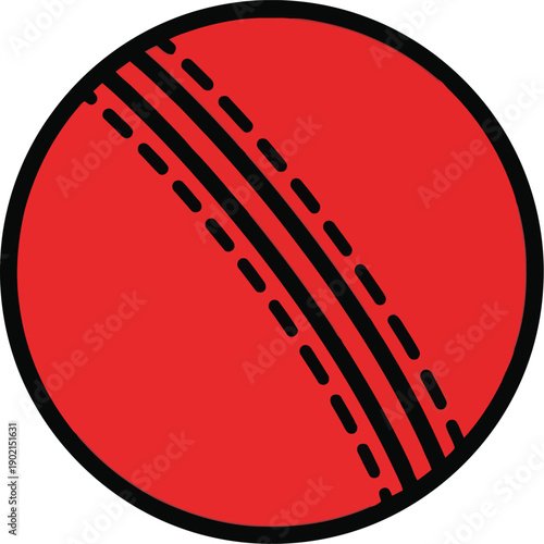 A red cricket ball with black seams on a white background