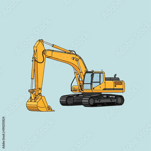 Yellow Excavator on Light Blue Background