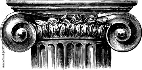 Classical architecture entablature with vintage botanical elements for design