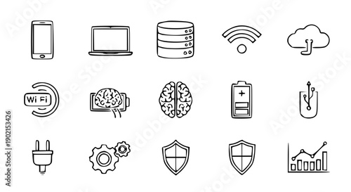 Useful Technology Vector Icon Set in Modern Outline Style