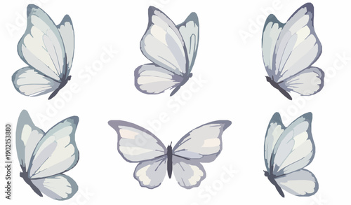 Dreamy watercolor butterfly vector set with soft spring colors isolated on white background