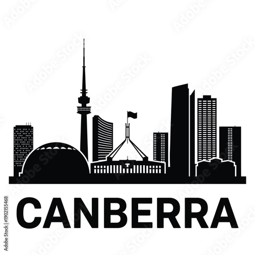 Silhouette of canberra s skyline with iconic buildings and city name