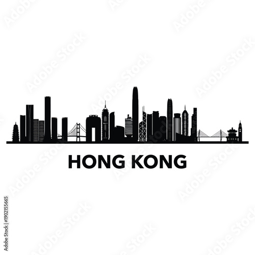 Silhouetted skyline of hong kong with text identifying the location
