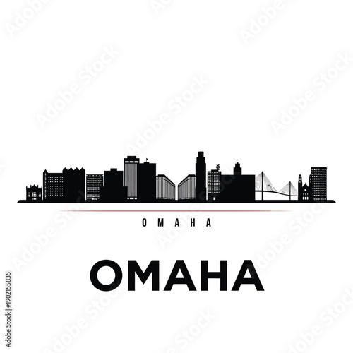Omaha skyline illustration with prominent city name typography below
