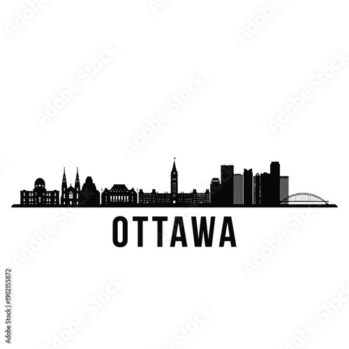 A striking black silhouette of the ottawa skyline with city name