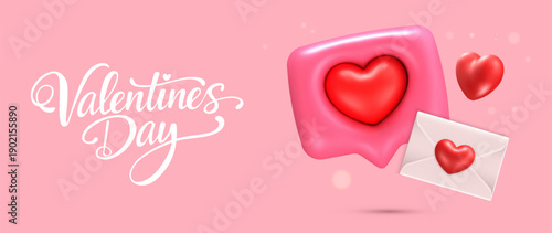 Valentines Day Sale Banner with 3D Hearts