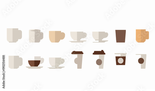 Flat coffee cup icon collection with tea and disposable cups vector graphic