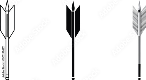 Collection of three arrow icons representing different styles like outline solid black and textured perfect for web design and navigation elements