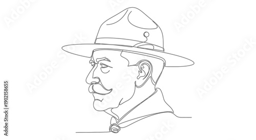 continuous line drawing of a man in a hat
