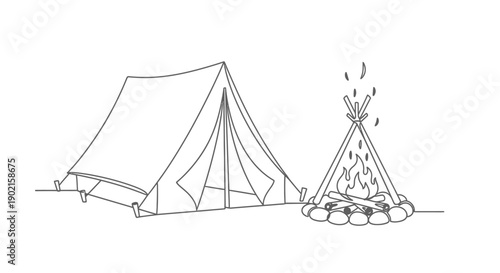 Camping tent and campfire illustration