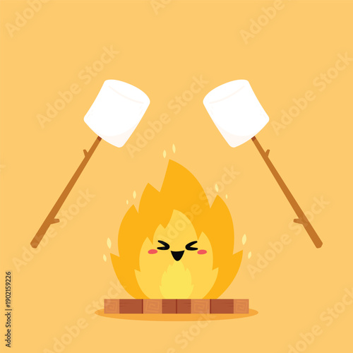 Marshmallow character. wallpaper. free space for text. logo design. bonfire vector.