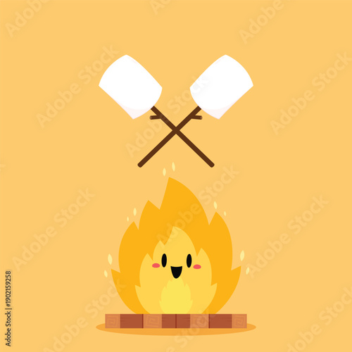 Marshmallow character. wallpaper. free space for text. logo design. bonfire vector.
