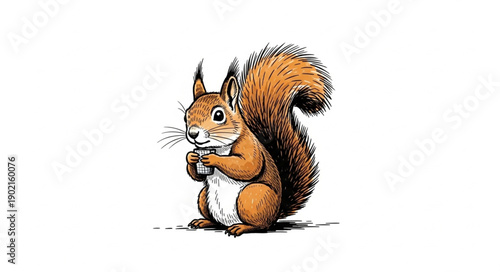 Cute cartoon squirrel holding a nut illustration.