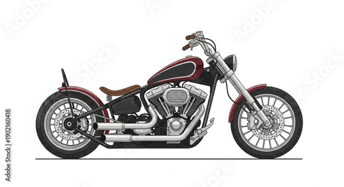 Custom Chopper Motorcycle Side View Isolated White Background.