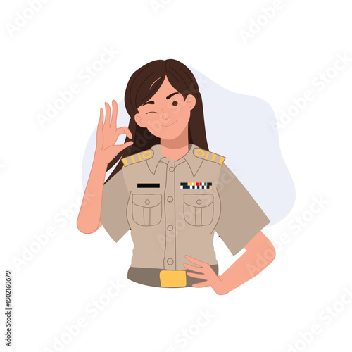 approval success concept female public servant showing ok hand sign close up character