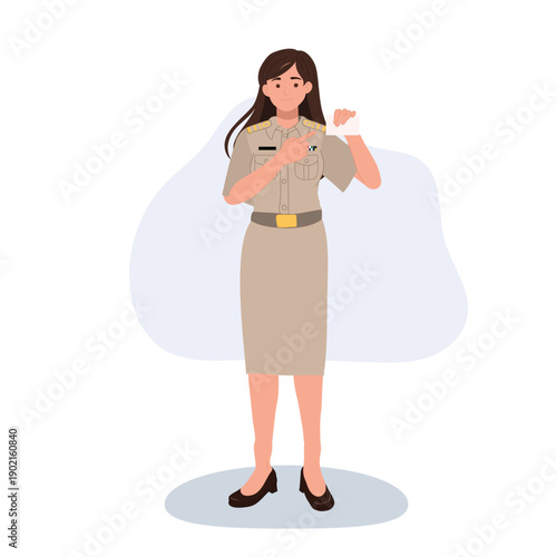 public servant in official uniform presenting identity card mockup security access control