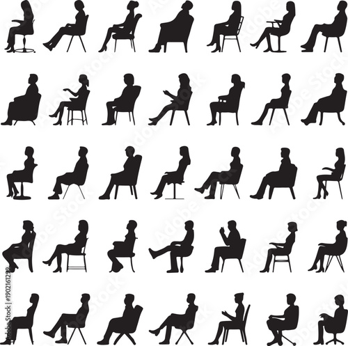 Collection of people sitting in various chair positions and looking sideways