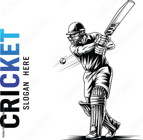 A cricket player is about to hit a ball with a bat