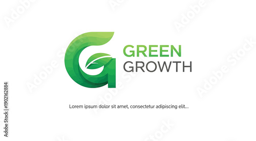 Green growth logo with leafy design and text on white background for business and eco friendly concepts