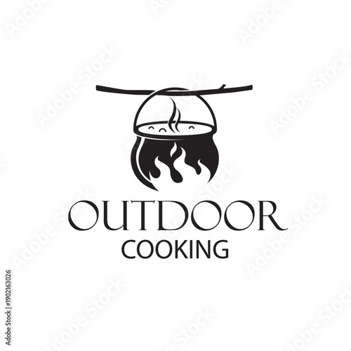 outdoor cooking process on cauldron isolated on white background