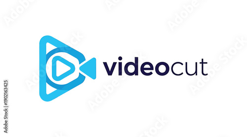 Videocut logo with play button and triangle shape on white background